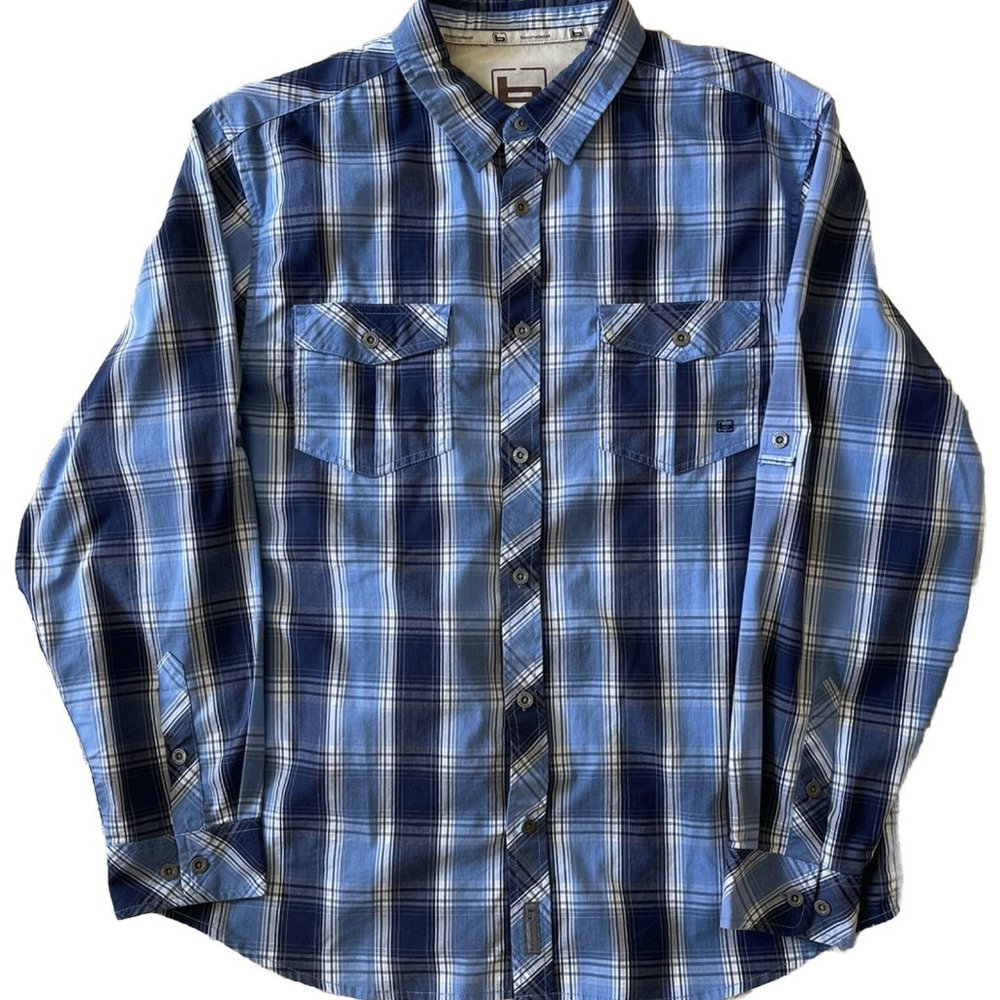Mens Banded Brand Button Up Shirt Size XL Blue Plaid